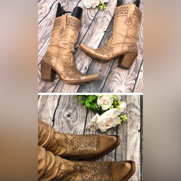CUADRA Laser Cut Leather Cowboy Boots
